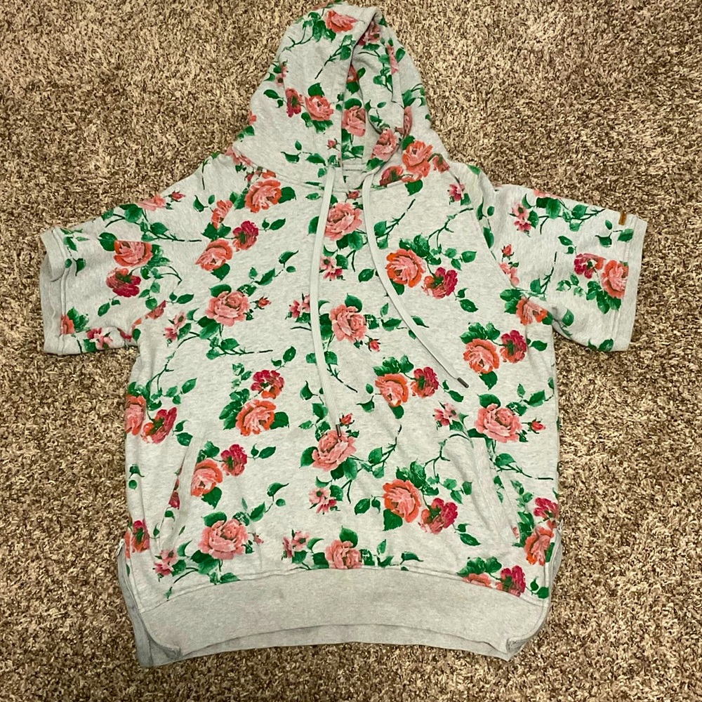 Mens Unyforme floral hoodie sweatshirt, short sleeves, size XL, EUC